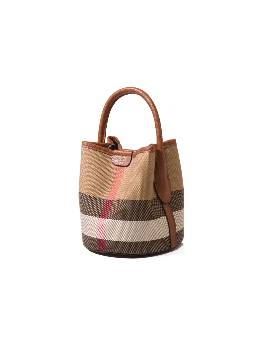 Wanhuishop_new_women_s_shoulder_tote_bag_bucket_bag_checkered_canvas_bag-brown