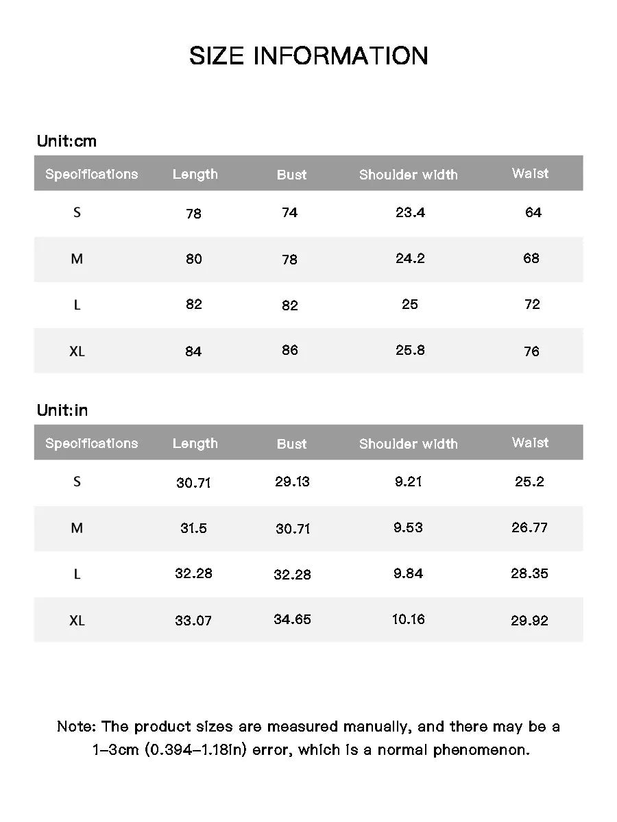 Size chart for clothing with measurements in centimeters and inches.