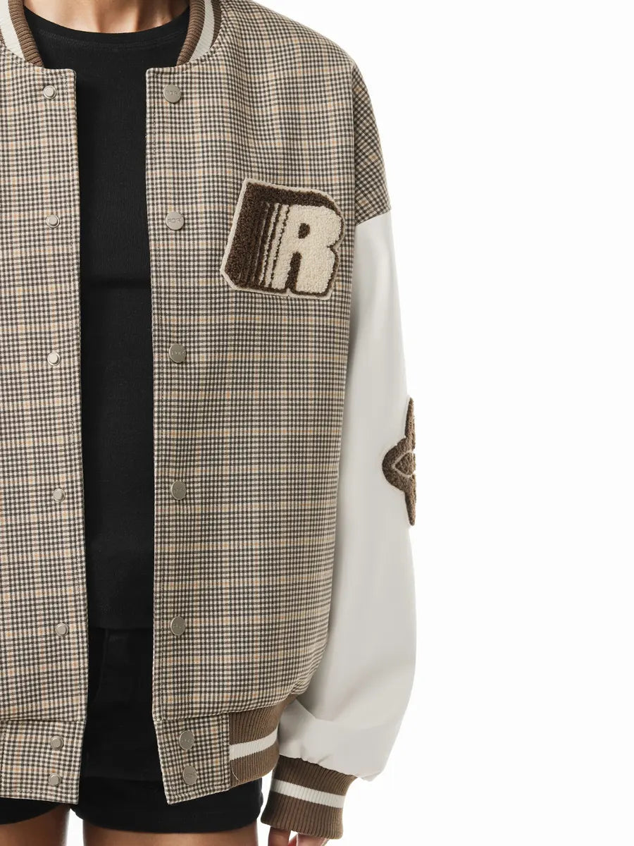 Plaid jacket with a patch on a white background