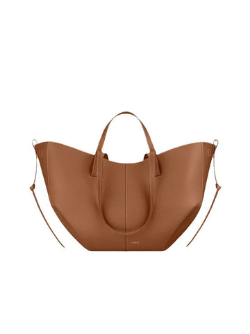Brown tote bag with shoulder straps on a white background
