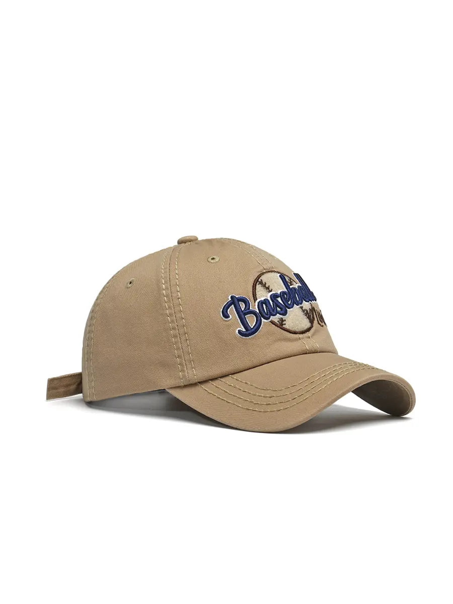 Beige baseball cap with 'Baseball' text on a white background