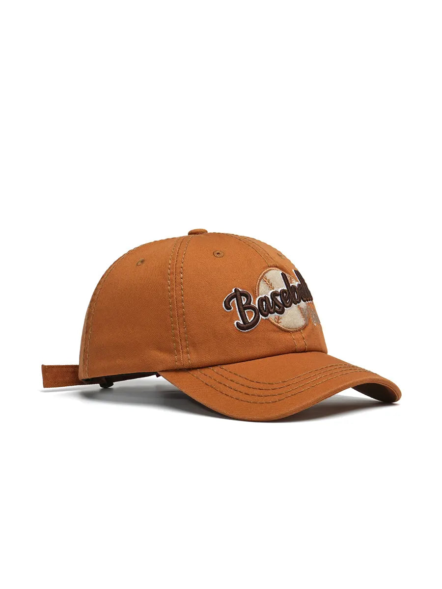 Brown baseball cap with 'Baseball' text on a white background