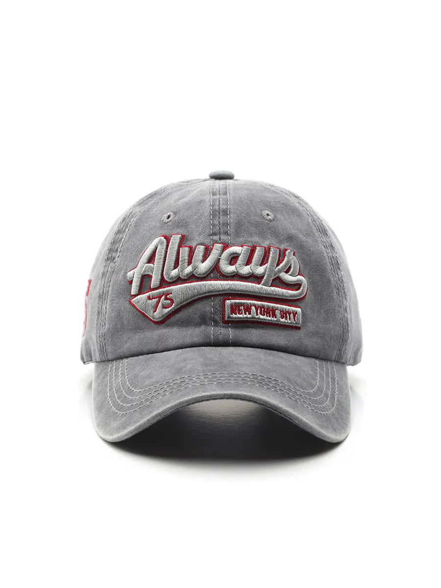 Gray cap with 'Always' and 'New York City' text on a white background