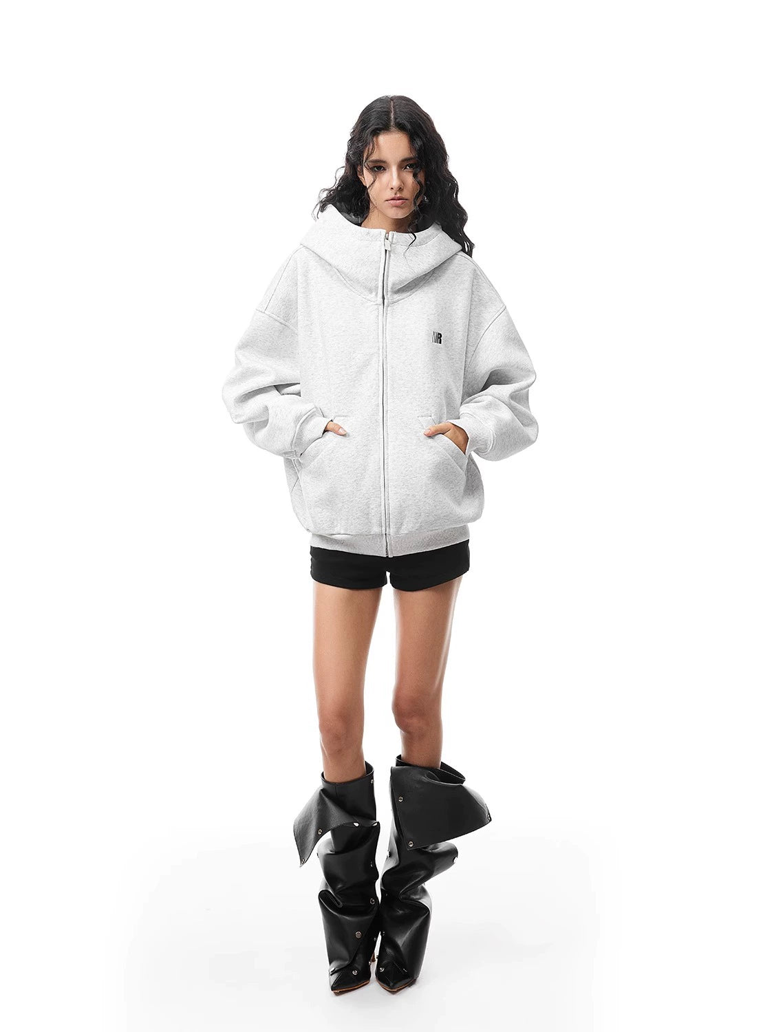 Wanhuishopping new womens hooded sweatshirt jacket unisex high neck casual top-3