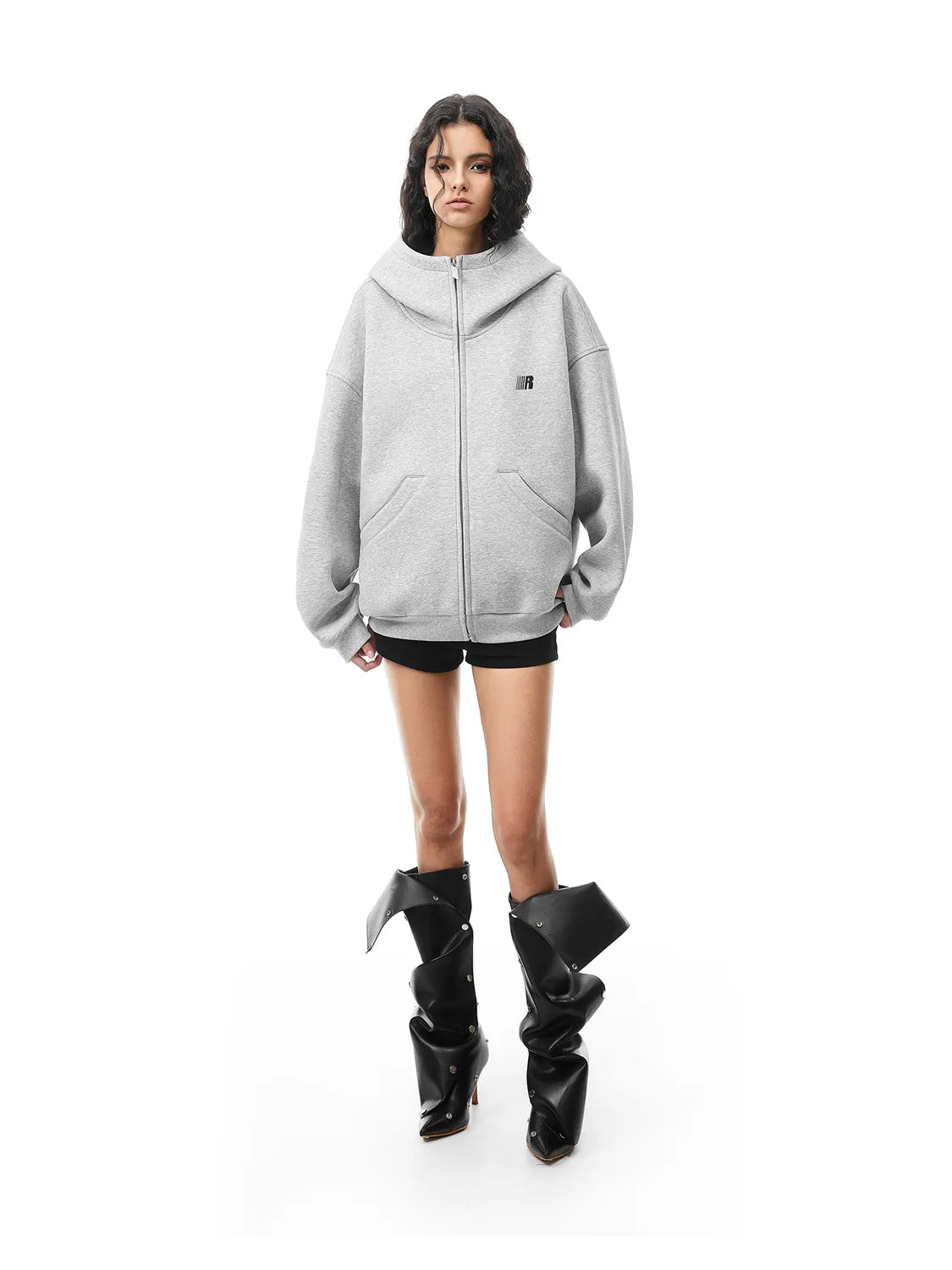 Wanhuishopping new womens hooded sweatshirt jacket unisex high neck casual top-7