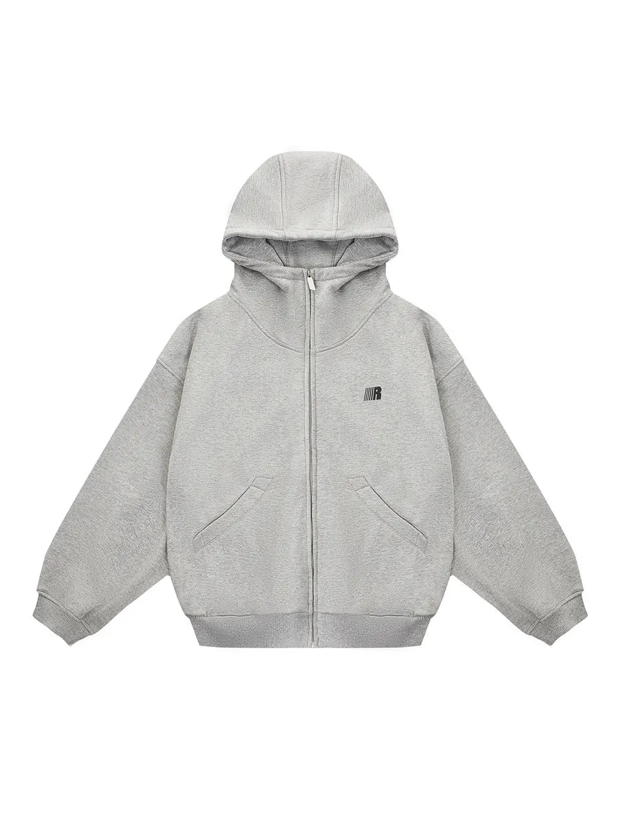 Wanhuishopping new womens hooded sweatshirt jacket unisex high neck casual top-grey